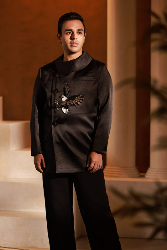 The Soaring Eagle Satin Overlap Coat | Achint Mehta