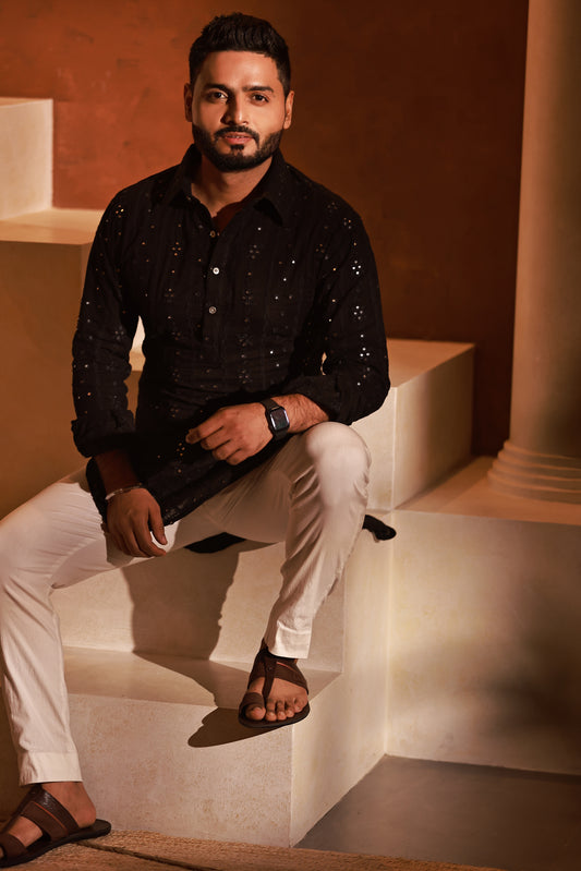 Noir Mirror Georgette Kurta | Achint Mehta