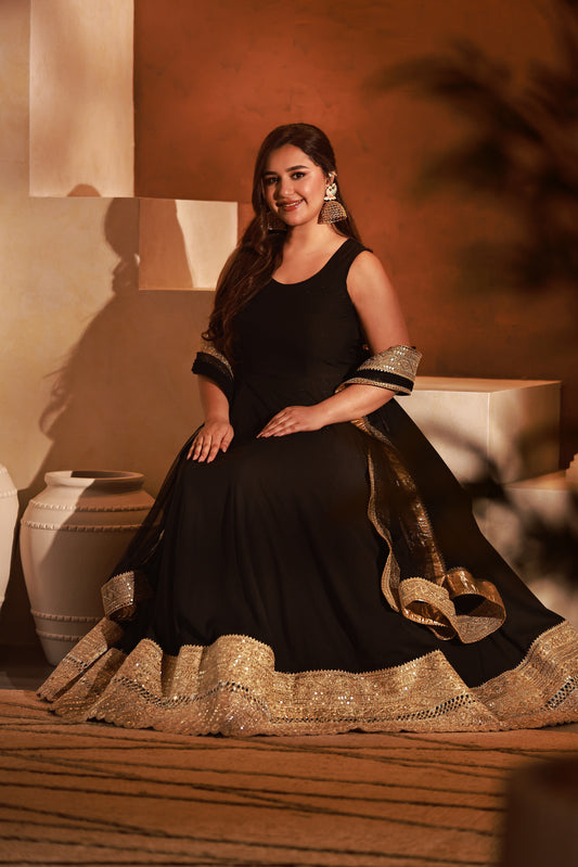 Noir Couture Black Anarkali Dress | Achint Mehta