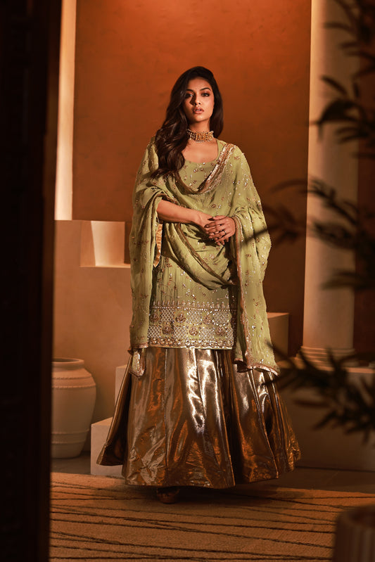 Pistachio Pearl Marori Lehenga Set | Achint Mehta