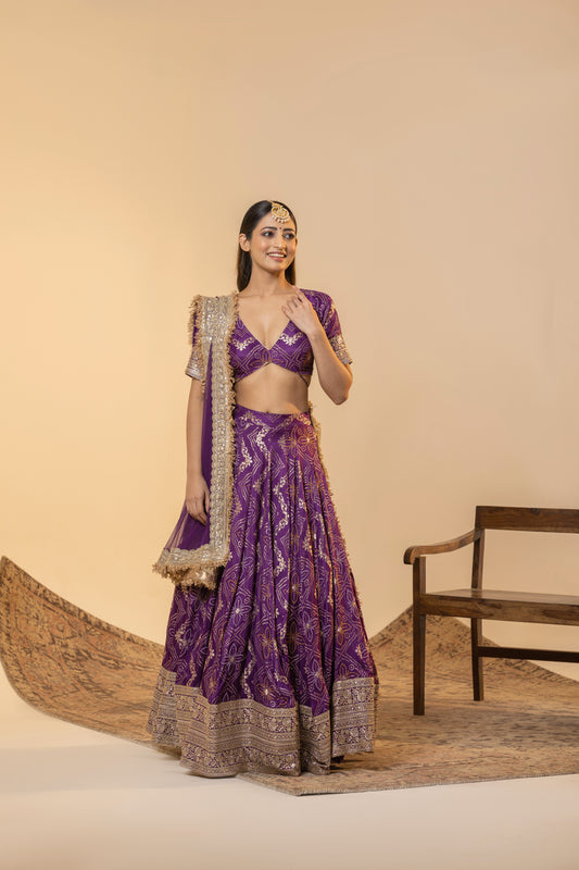 Royal Purple Bandhej Sequin Lehenga Set (Punjabi Zest) | Achint Mehta