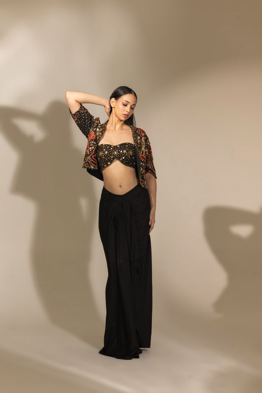 Scarlet Flower Zardozi Cropped Jacket Set | Achint Mehta