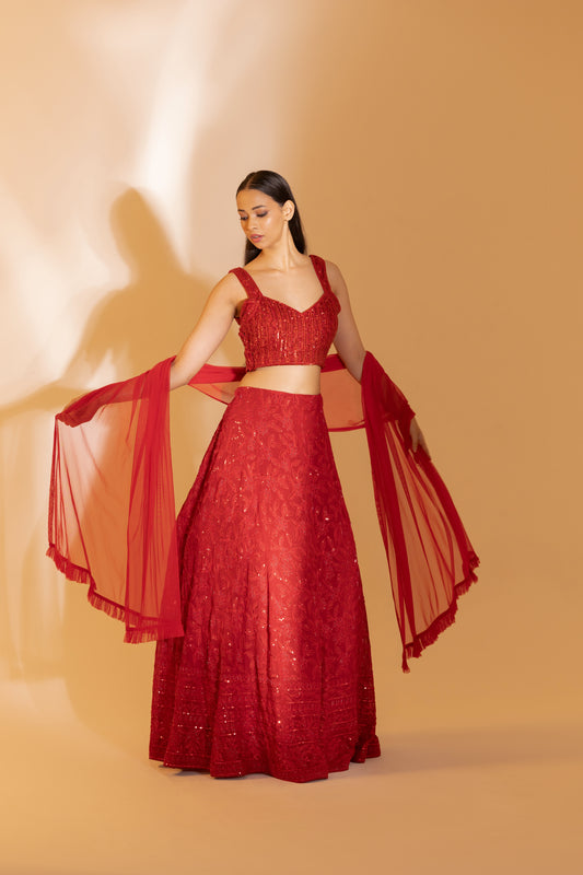 Scarlett Red Sequin Mesh Lehenga | Achint Mehta