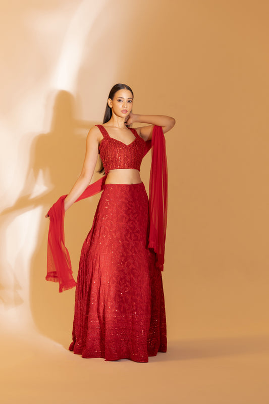 Scarlett Red Sequin Mesh Lehenga | Achint Mehta