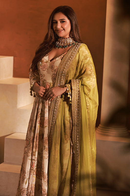 Tassels and Tilla Printed Anarkali | Achint Mehta