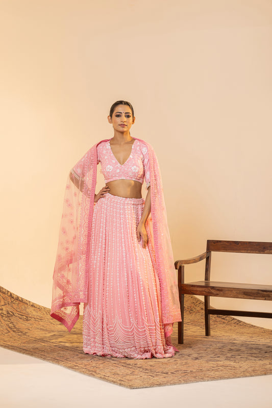Blush Pink Tilla Embroidered Lehenga (Mehndi/Reception) | Achint Mehta