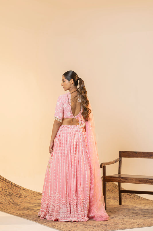 Blush Pink Tilla Embroidered Lehenga (Mehndi/Reception) | Achint Mehta