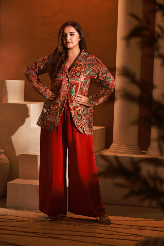 Folk Noir Georgette Blazer Set