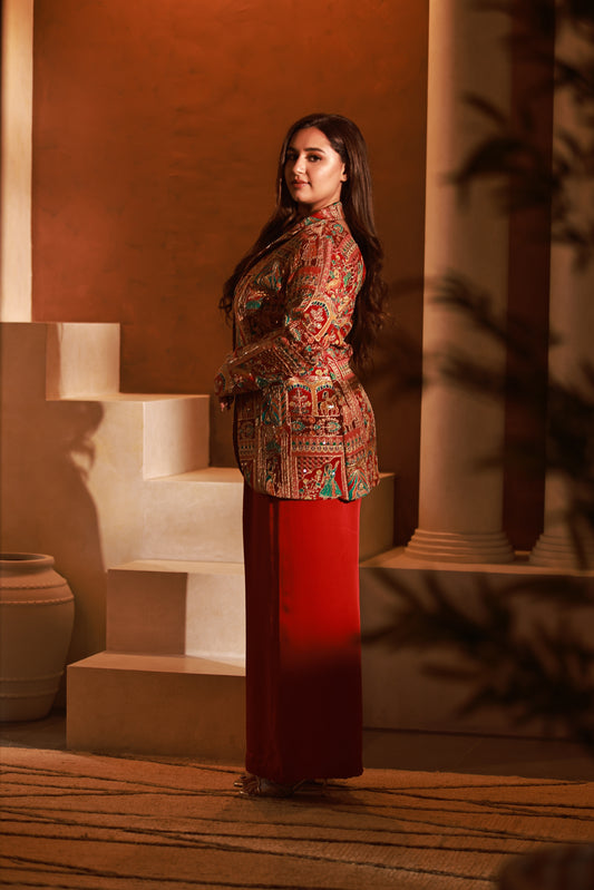 Folk Noir Georgette Blazer Set