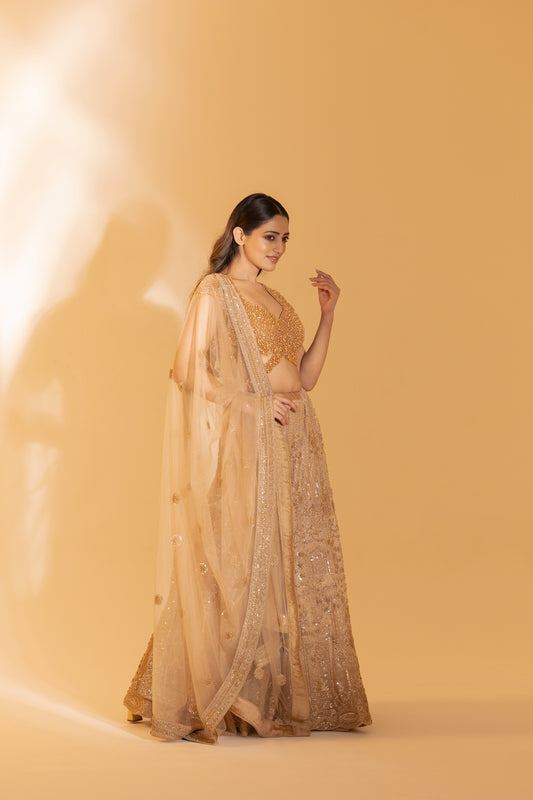 Golden Bronze Grandeur Zari Bridal Lehenga | Achint Mehta