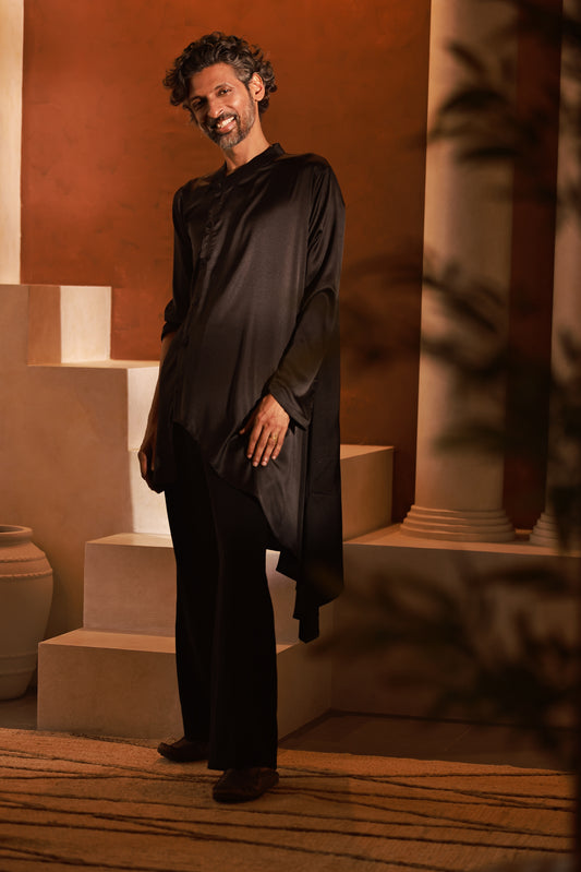 Midnight Asymmetry Satin Kurta