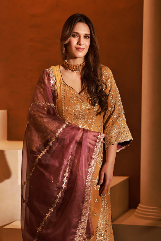 Sunehri Wine Sharara Dupatta Set