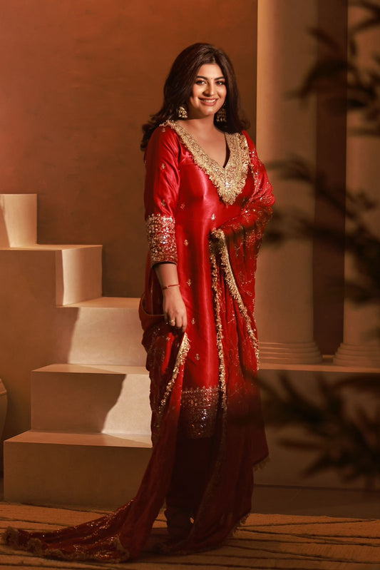 Zardozi Bloom Crimson Anarkali